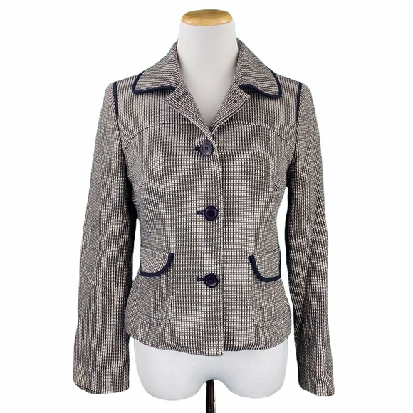 LOFT Tan & Navy Button Down Knit Blazer